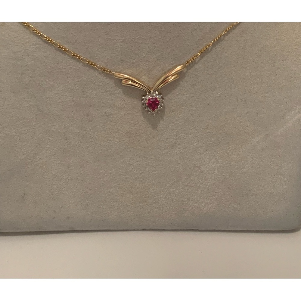 Estate 10k Diamond and Pink Sapphire Necklace